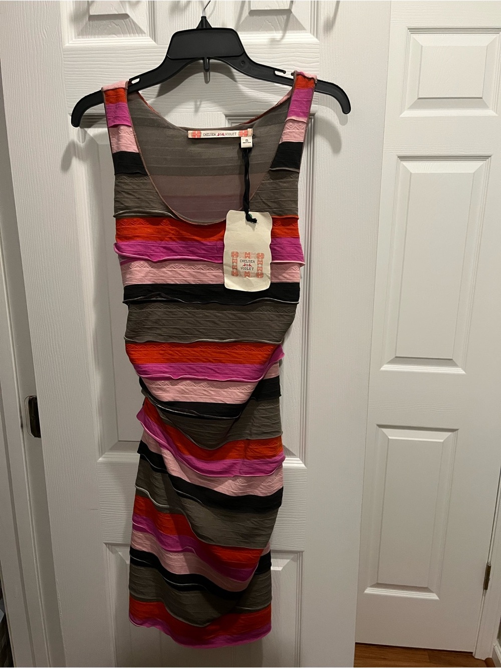 Chelsea & Violet Striped Midi Dress in Pink, Red, Olive & Black